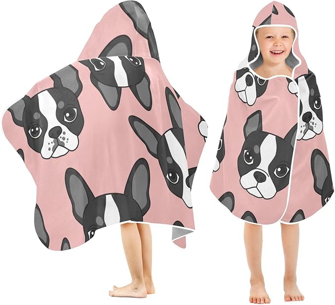 SUABO Kids' Bath Towels French Bulldog Hooded Towels for Boys Girls,Toddler Towels Multi-Purpose for Beach,Pool and Bathroom,23.5" x 50", Soft and Highly Absorbent