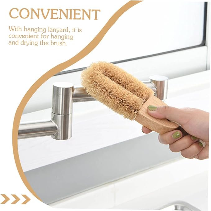 OUNONA Shaped Pot Brush for Wok Cleaning Durable Kitchen Supply with Long Handle and Lanyard for Dishwashing Sinks and Cast Cookware
