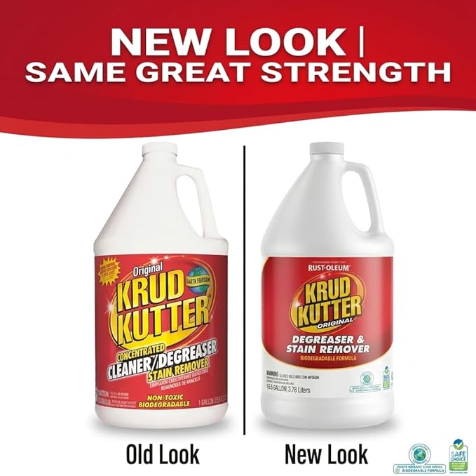 Krud Kutter Original Concentrated Cleaner Degreaser, 1 Gallon, Heavy Duty Multi Surface Cleaner for Grease, Oil and Tough Stains, Dilutable for Kitchen, Garage, Floors and Outdoor Use