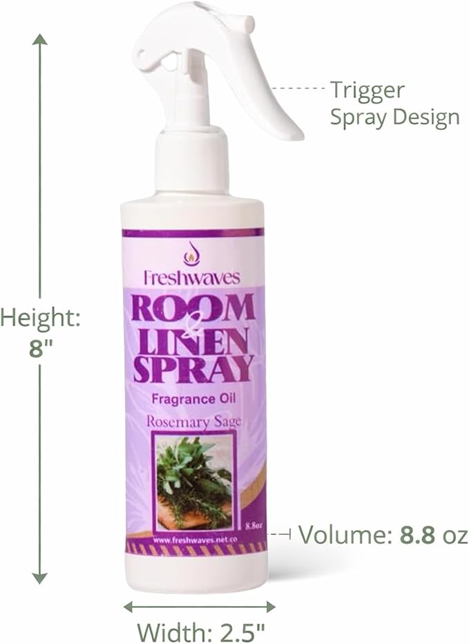 Freshwaves Room & Linen Spray | Rosemary Sage Fragrance Oil | 8.8oz White Trigger Bottle | Air Spray Freshener | Room Spray Odor Eliminator