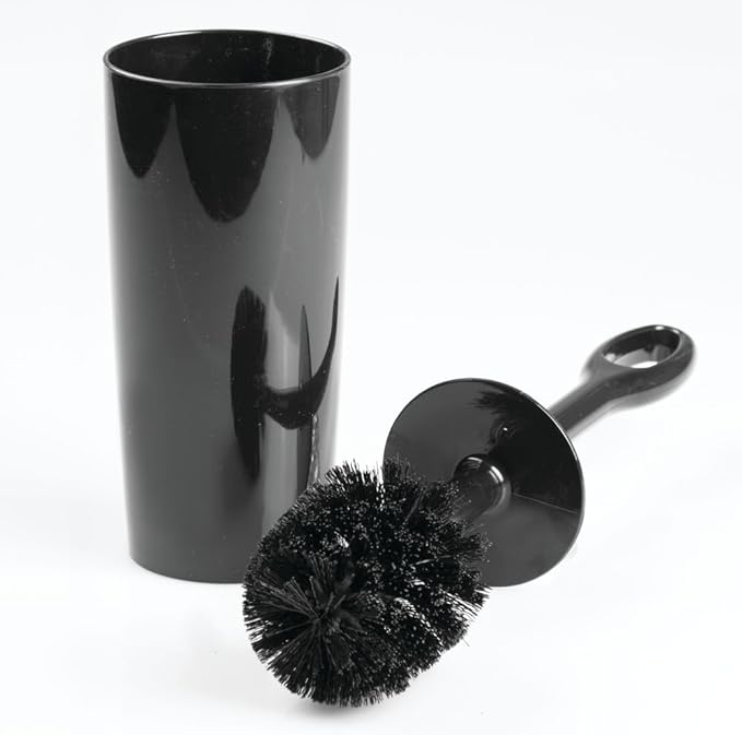 InterDesign Moda Toilet Bowl Brush and Holder - Bathroom Cleaning Storage, Black