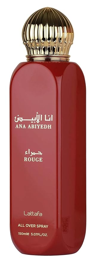 Lattafa Ana Abiyedh Rouge – Fruity, Gourmand, Floral, Musky – All Over Spray Long-Lasting Fragrance for Women, 5.07 Ounce / 150 ml