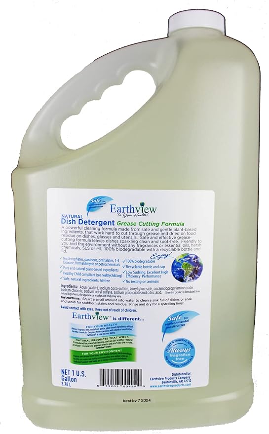 Fragrance Free, Free & Clear, Liquid Dish Soap, 128 Fl Oz (1 Gallon)| Designed for Environmental Sensitivities (MCS, EI, MI, Sulfate free, SLS free, Sensitive Skin, Unscented, Free and Clear, Naturally Derived, Plant Based, Unscented, Non-Toxic, Eco-Fr...