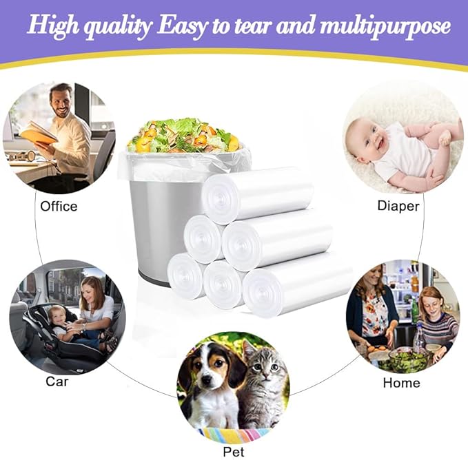 3 Gallon 120pcs (Fit 3-3.2 Gal) Small Clear Trash BagsPlastic Strong Clear Garbage Bags,Bathroom Trash Can Bin Liners,Waste Basket Liner,Fit 10-13 Liter, 3 Gallon,3.2Gallon
