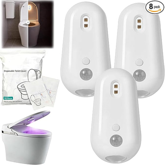 Purivio Self Cleaning Uv Toilet Sanitizer Light, Uv Toilet With Night Light, Hands-Free Cleaning Support, Motion-Activated, Rechargeable, Adhesive-Mounted For Shared Bathrooms (3 Sets)