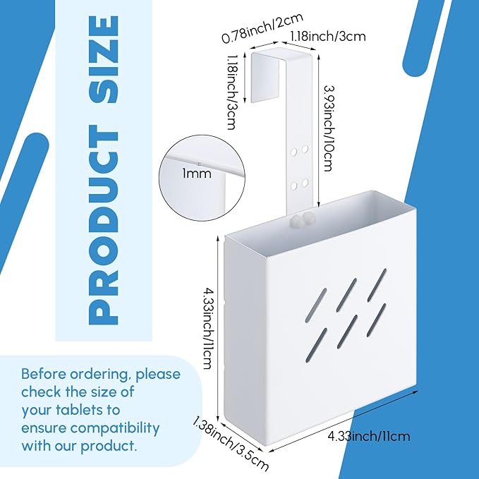 Honeydak 1 Pcs Large Size 4.33 x 4.33 x 1.38 Inch Stainless Steel Toilet Tank Cleaning Tablet Holder with Adjustable Hook to Hang Toilet Cleaner Box (White)