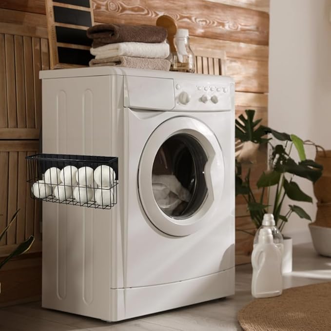Picowe Extra Large Dryer Ball Organizer - Magnetic Storage Bin for Laundry Room Organization and Storage, Holds 10+ Dryer Balls (Black, XL)