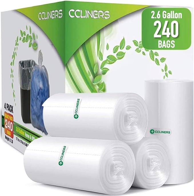 2.6 Gallon Clear Bathroom Trash Bags (240 Bags) 2 Gallon Small Garbage Bags 10 Liter Plastic Wastebasket Trash Can Liners for Home and Office Bins, 240 count
