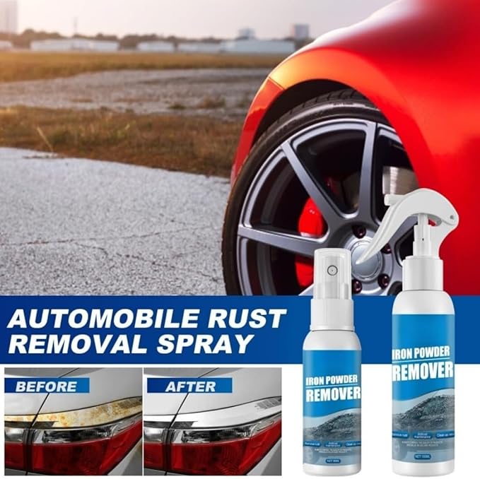 Multi-functional Quick-Acting Rust Removal Spray, Iron Powder Remover for Car and Metal Surfaces, Fast Acting Oxidation Cleaner for Auto Paint, Wheels, Tools, Hardware, Garage Use (4pcs)
