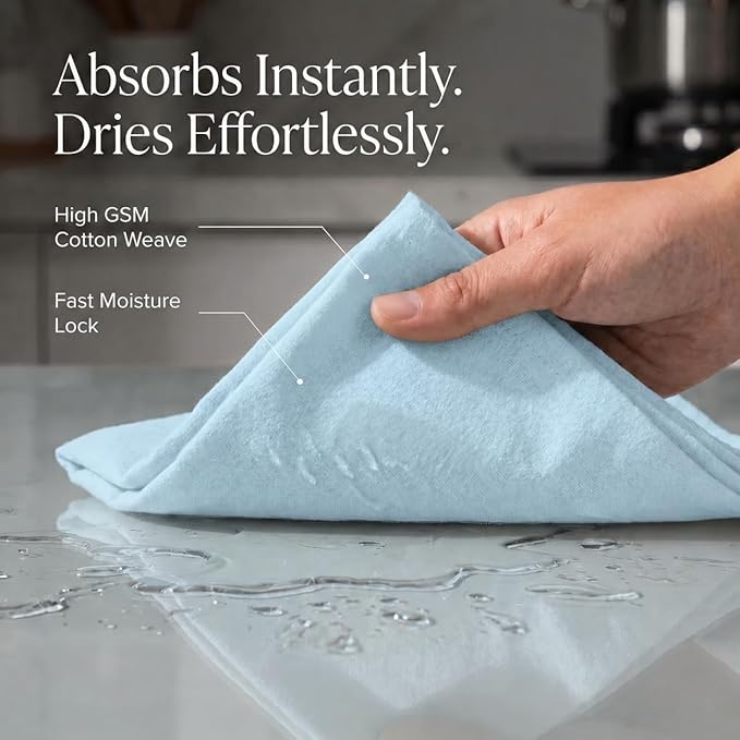 Urban Villa Kitchen Towels 100% Cotton Dish Towels for Kitchen(Set of 6) 20”x30” Dish Cloths Highly Absorbent Kitchen Linen Set with Hanging Loop Perfect for Drying Dishes Cleaning Hand Towels – Aqua