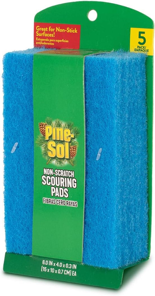 Pine-Sol Non Scratch Scouring Pads - Household Scrubbing Tool for Cleaning Nonstick Cookware and Surfaces - 5 Pack