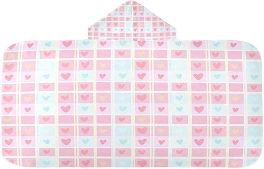 CEBUGI Colored Hearts Hooded Bath Towel for Kids Absorbent Soft Bath Towel Wrap with Hood 50x23.5in Pool Beach Shower Towel for Boys Girls