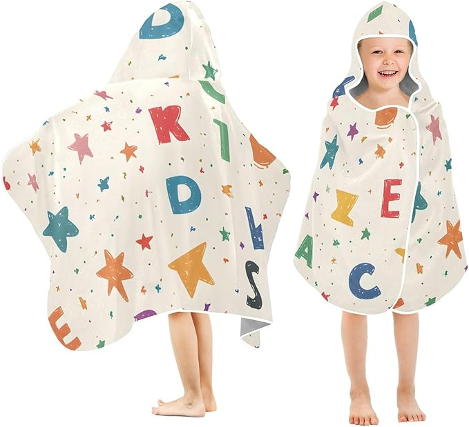 SUABO Kids' Bath Towels Letter Hooded Towels for Boys Girls,Toddler Towels Multi-Purpose for Beach,Pool and Bathroom,23.5" x 50", Soft and Highly Absorbent