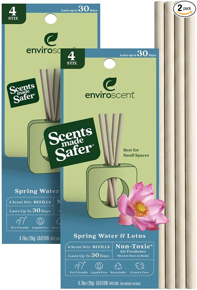 Enviroscent Non-Toxic Air Freshener Scent Stix™ Refills - Compatible with Enviroscent Scent Stix™ Liquid-Free Diffuser Kit - Fragrance Lasts Up to 60 Days - Spring Water & Lotus (Pack of 2)