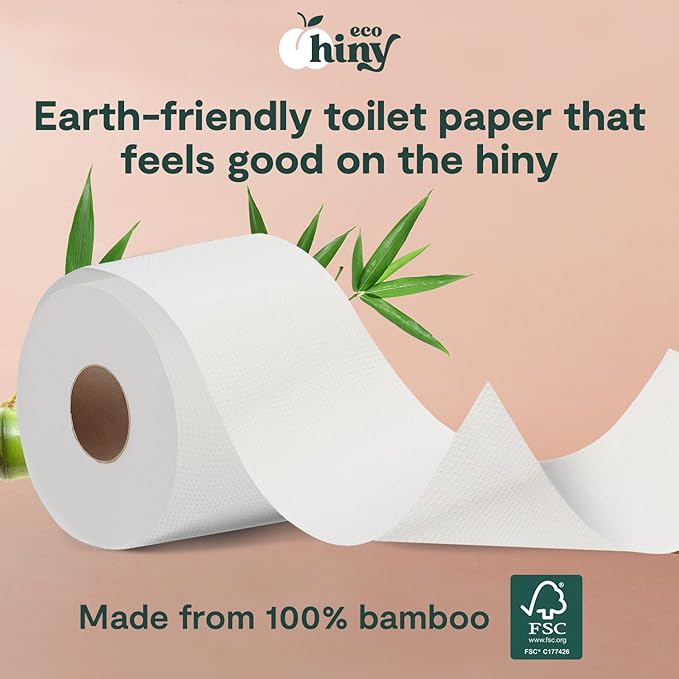 ecoHiny Premium & Soft Bamboo Toilet Paper | PFAS Free | 6 Mega Rolls, 3 ply & 350 Sheets | Non Toxic, FSC Certified, Septic Safe, BPA Free | Tree Free Toilet Tissue | Plastic Free Packaging