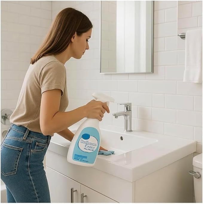 Bathroom Cleaner with Bleach – 32 fl oz Surface Spray for Showers, Sinks, Tiles, Grout, Tubs and Household Cleaning Tasks