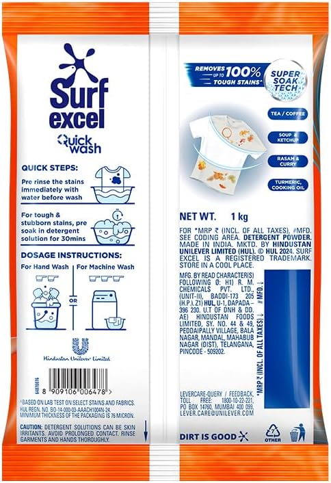 Surf Excel Quick Wash Detergent Powder 1 kg