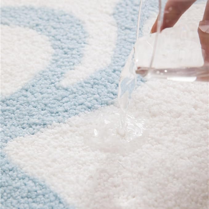 Blue Scalloped Bathroom Mat 47x20, Soft Absorbent Bath Mats, Machine Washable Microfiber Floor Mats for Bathroom Tubs, Sinks and Showers