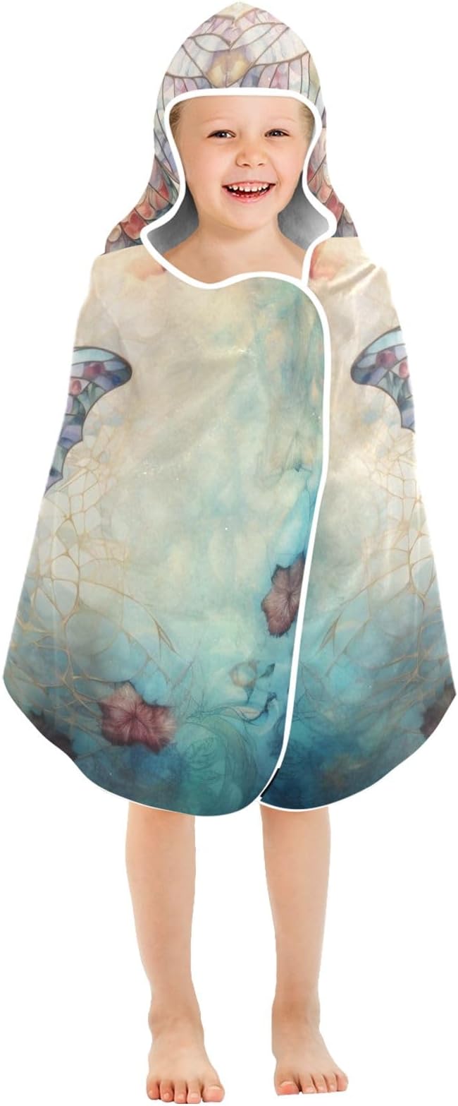 Hooded Towel for Kids Butterfly and Leaf Beach Wrap Bath Towels 50x23.5in