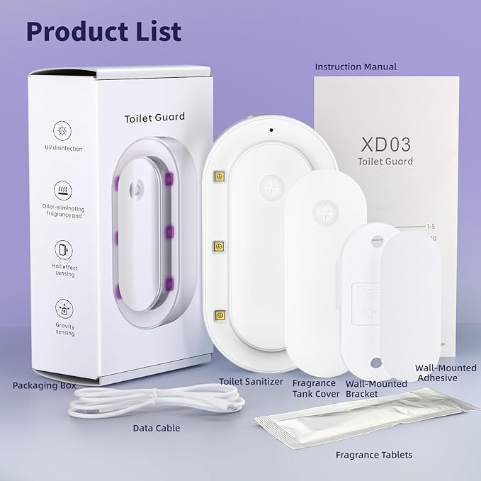 Toilet Guard,Smart U V-C Toilet Cleaner & Odor-Control System with Motion Sensor,Self Cleaning, Rechargeable Toilet Lid Smart accessory for Home Hotel Shared Bathroom, White(1pc)