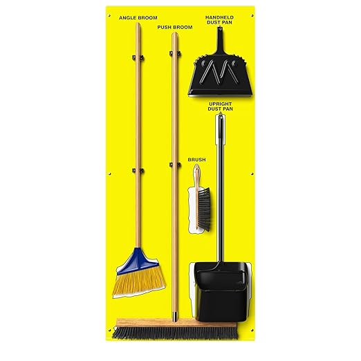 Clean & Sweep 5S Shadow Board/Wall Mount Broom Holder, 68" x 30" Board, 5S Cleaning Station - with Broom and Dustpan Set Included, Made in The USA by AccuformNMC, Yellow/White, PSB116YLWT