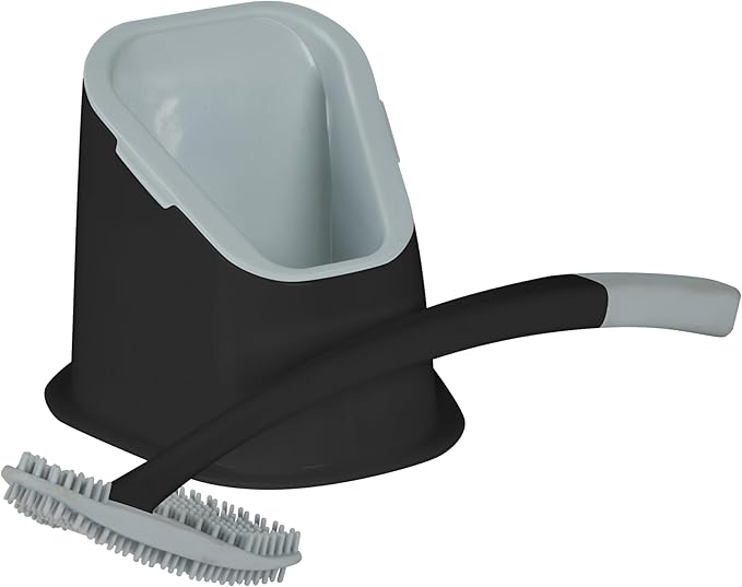 Bath Bliss Toilet Brush | Contoured Design | Flat Brush | Bathroom Cleaning | Discreet Storage Base | Bathroom Cleaning | Black