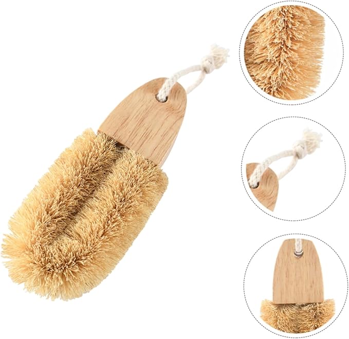 OUNONA Shaped Pot Brush for Wok Cleaning Durable Kitchen Supply with Long Handle and Lanyard for Dishwashing Sinks and Cast Cookware