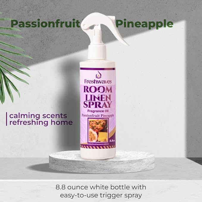 Freshwaves Room & Linen Spray | Passionfruit Pineapple Fragrance Oil | 8.8oz Air Freshener | Odor Eliminator | Room Spray for Living Room, Bedroom, Bathroom & Office | White Trigger Bottle