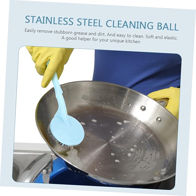 OUNONA Steel Scrubber Cleaning Ball Set Stainless Steel Pot Scrubber with Handle Kitchen Supplies for Dish Cleaning Random Color