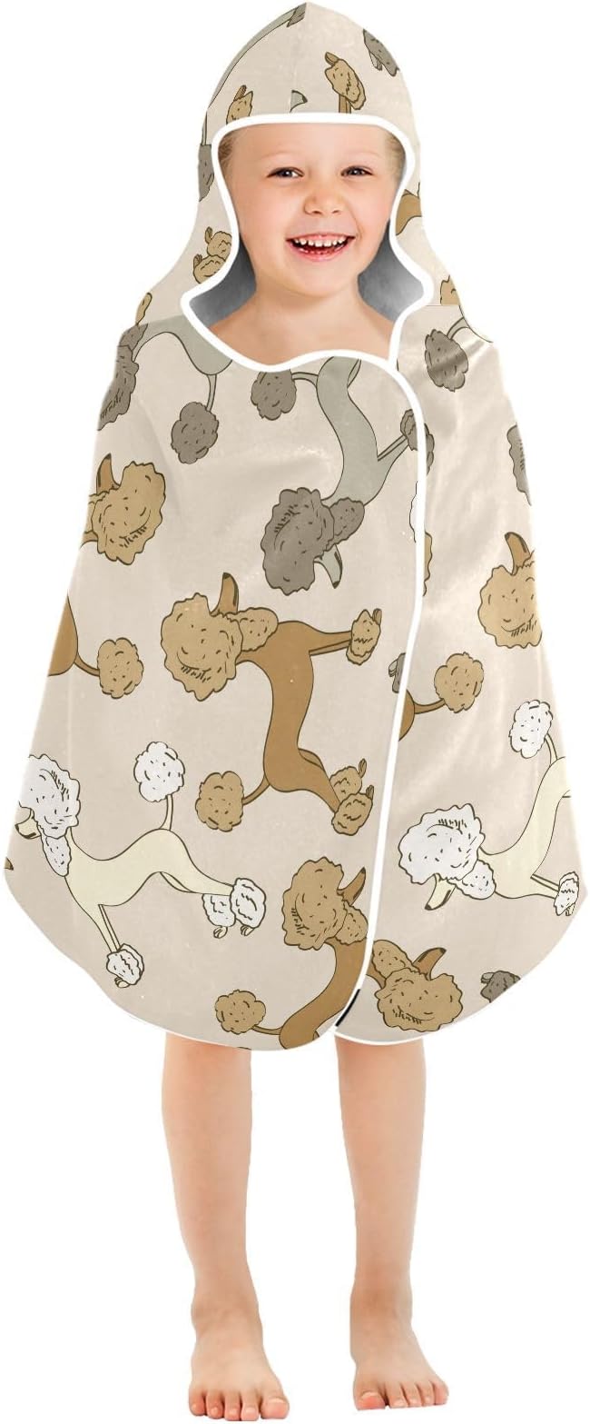 susiyo Kids Hooded Bath Towel Colorful Poodle Dogs Beach Towel for Kids 23.5 x 50 Inch Microfiber Soft Absorbent Quick Dry Bath Swim Pool Towel Wrap Poncho Bathrobe with Hood for Kids Toddler