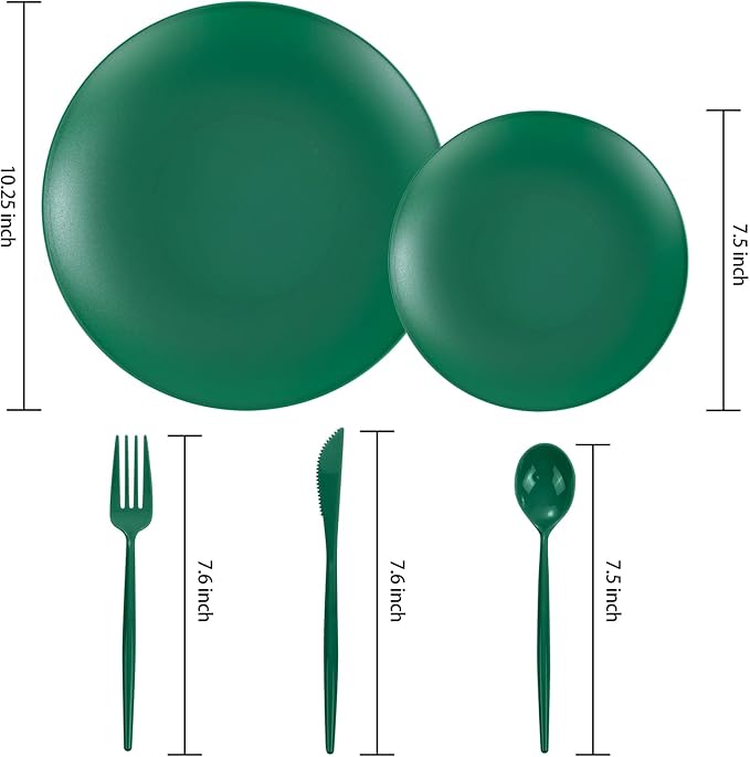 EI 150pcs Green Plastic Plates,Green Disposable Plates Heavy Duty,Fancy Plastic Dinnerware Set,Dinner Plate for Party,Picnic,Birthday,Wedding Afternoon Tea Spring,Soccer Plates,World Cup 2026