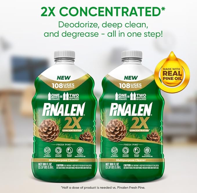 PINALEN 2X Max Aromas Concentrated Multipurpose Cleaner - Fresh Pine Scent - 108 fl oz - All Purpose Cleaner for Kitchen, Bathroom, Floors & Outdoors (Pack of 2)
