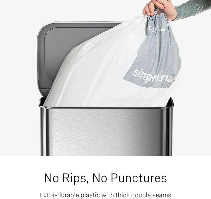 simplehuman Code Q Custom Fit Liners, Drawstring Kitchen Trash Bags,1-by-1 Mess-Free Dispense, Extra Thick & Double Seamed, 50% PCR Plastic, 50-65 Liter / 13-17 Gallon, White, 60 Count (Pack of 4)