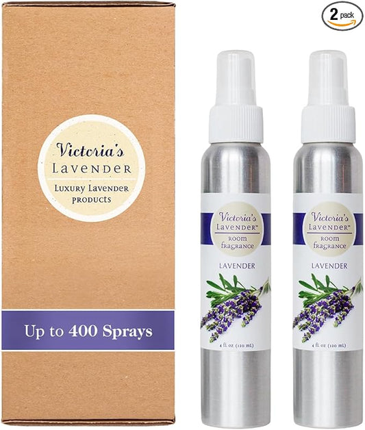 Victoria's Lavender Room Fragrance Spray - Air Freshener & Odor Eliminator - Lavender Spray - Luxury Essential Oil Scent for Home & Bathroom - Aromatherapy Relaxation & Stress Relief- 2 Pack, 4 oz