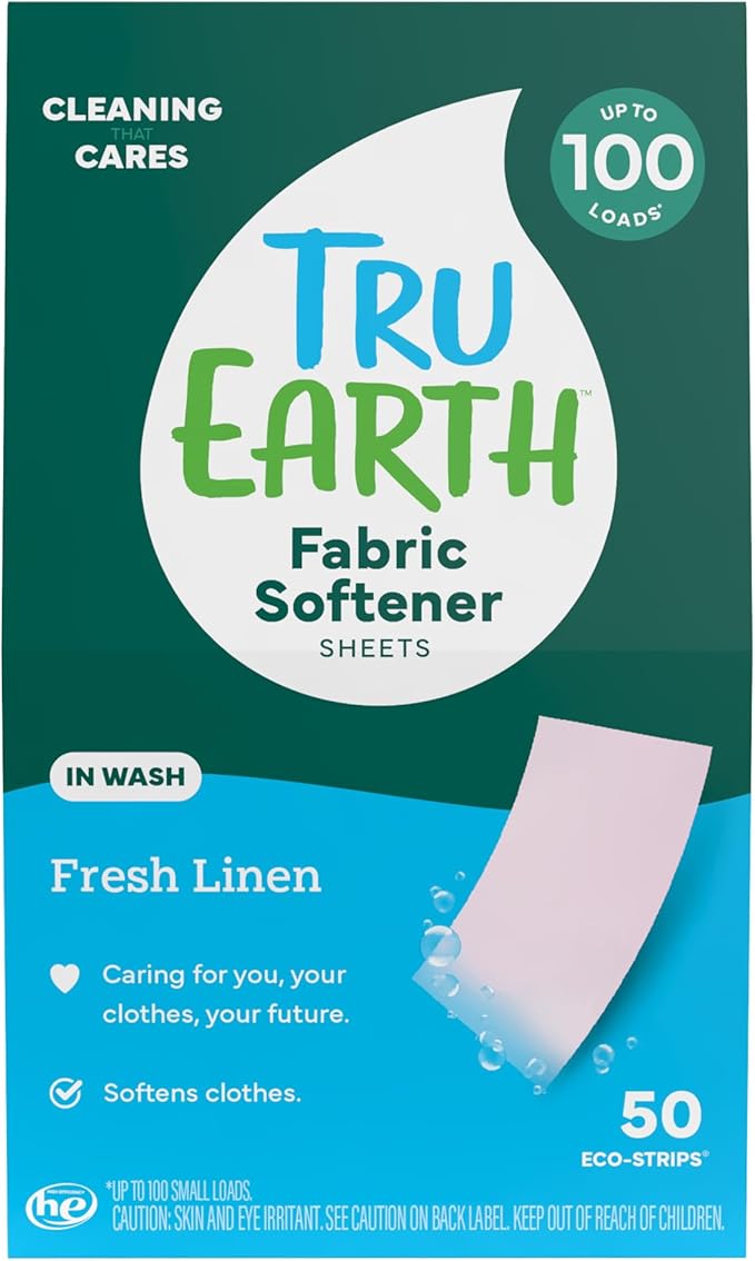 Tru Earth Fabric Softener Sheets | Original Eco-Strip Liquidless Detergent for Travel | 50 Sheets | Fragrance-Free