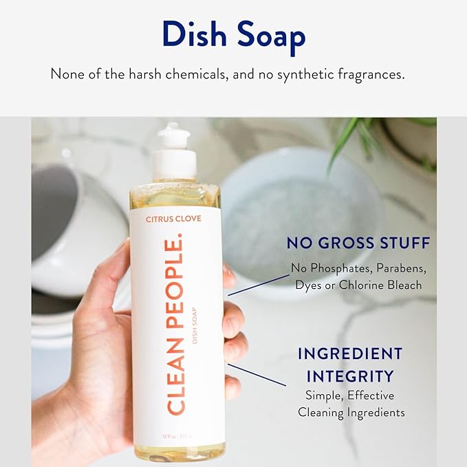 THE CLEAN PEOPLE Liquid Dish Soap - Clean, Simple Ingredients - Extra Scrubbing Power (Citrus Clove Scent) 12 fl. oz (3 Pack)