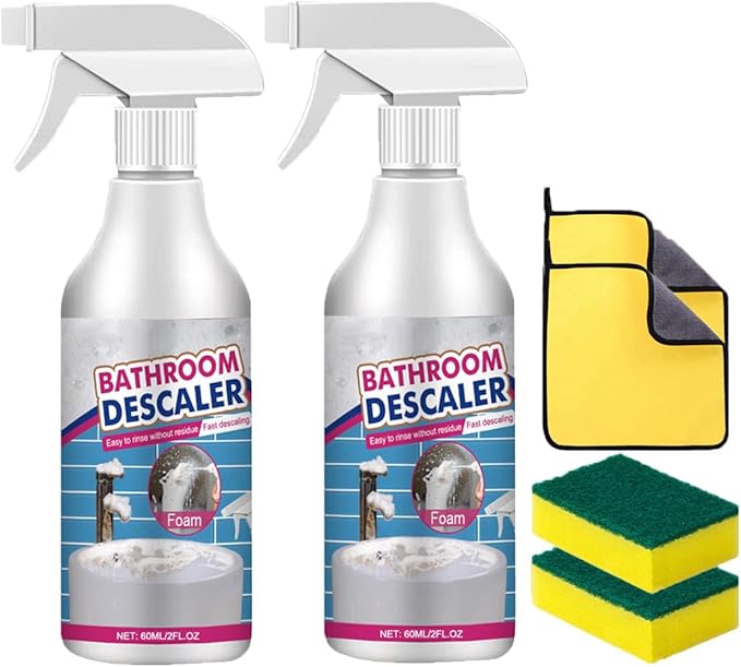 XIRUJNFD 2025 Bathroom Descaler Foam Cleaner, 2 floz Bathroom Descaler Foam Cleaner Spray, All Purpose Rinse Cleaning Foams for Shower Room, Glass, Sink, Toilet, Bathtub, Faucet (2 SET)