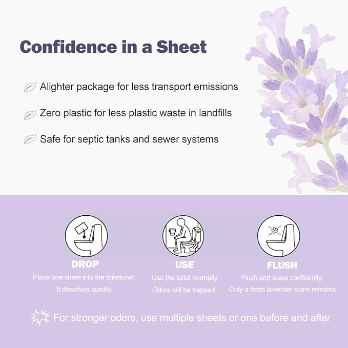 90 Dissolvable Pre-Poo Toilet Sheets Lavender Scent 3 Pack Odor Stopping Sheets Before You Go Toilet Spray Alternative Dissolvable Odor Blocking Travel Bathroom Essentials Also for Floor Cleaning
