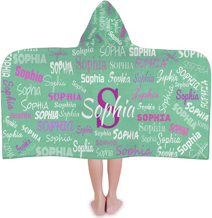 Custom Name Kids Hooded Bath Towel, Soft Towel Wrap - Warm Swim Cover Up - 50" x 24" Soft Terry Poncho Towel as Pool Swim Cover Ups for Girls Boys, Mint Green Color