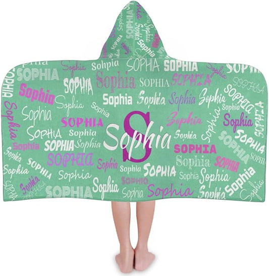 Custom Name Kids Hooded Bath Towel, Soft Towel Wrap - Warm Swim Cover Up - 50" x 24" Soft Terry Poncho Towel as Pool Swim Cover Ups for Girls Boys, Mint Green Color
