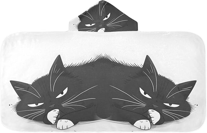 Hooded Towel for Kids Black Cat Lying Lazily Beach Wrap Bath Towels 50x23.5in