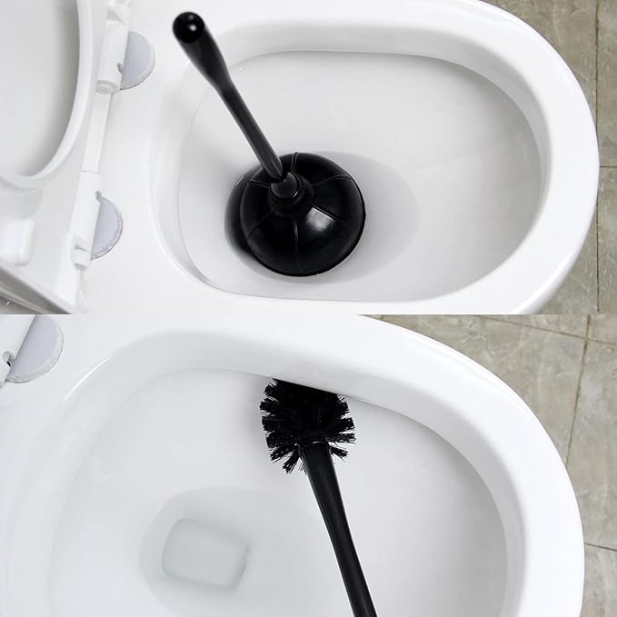 Casaphoria Toilet Plunger and Bowl Brush Combo for Bathroom Cleaning,Bathroom Accessories, Dark Black