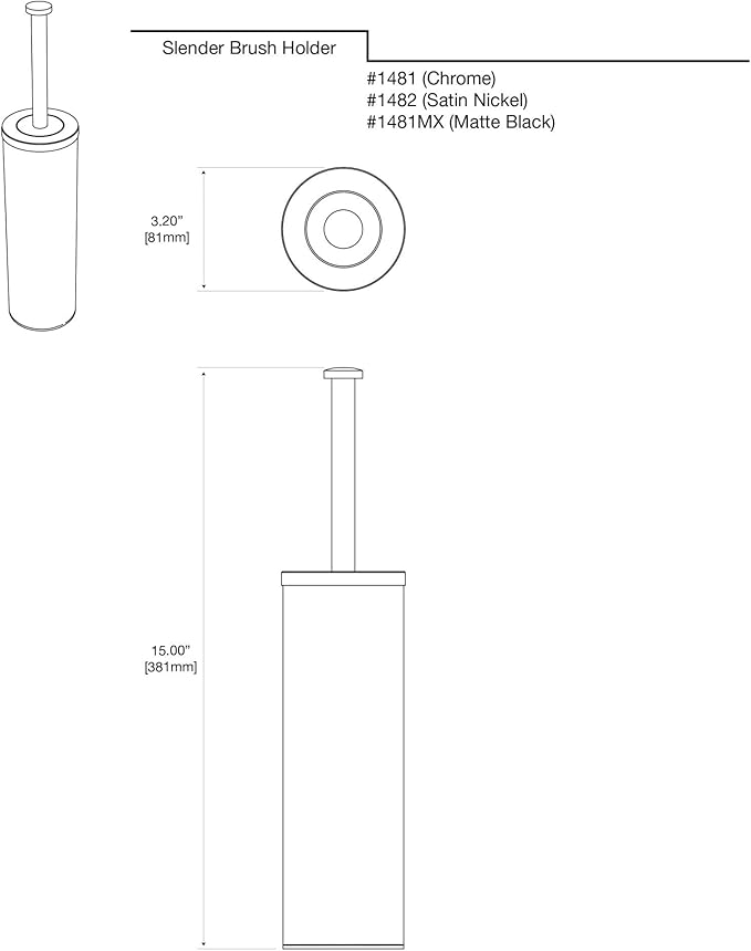 Gatco 1482 Latitude II Slender Toilet Brush and Holder, Satin Nickel, Freestanding Bathroom Toilet Brush Canister