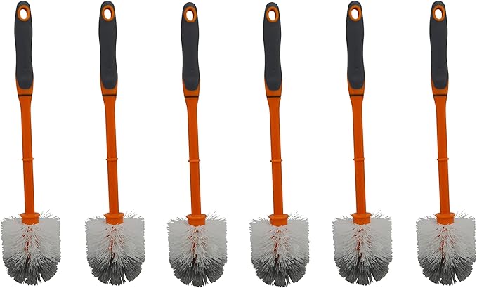 IMUSA USA (6 Pack) Round Orange Toilet Brush with Dual Tone Bristles (White & Grey)