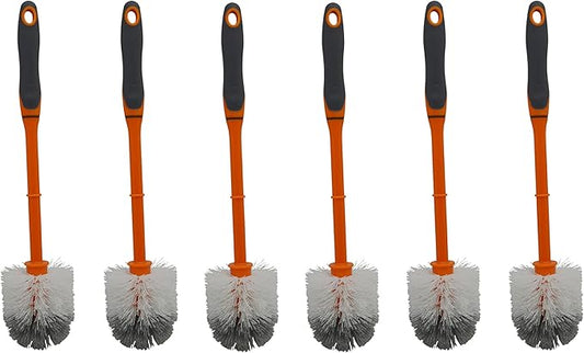 IMUSA USA (6 Pack) Round Orange Toilet Brush with Dual Tone Bristles (White & Grey)