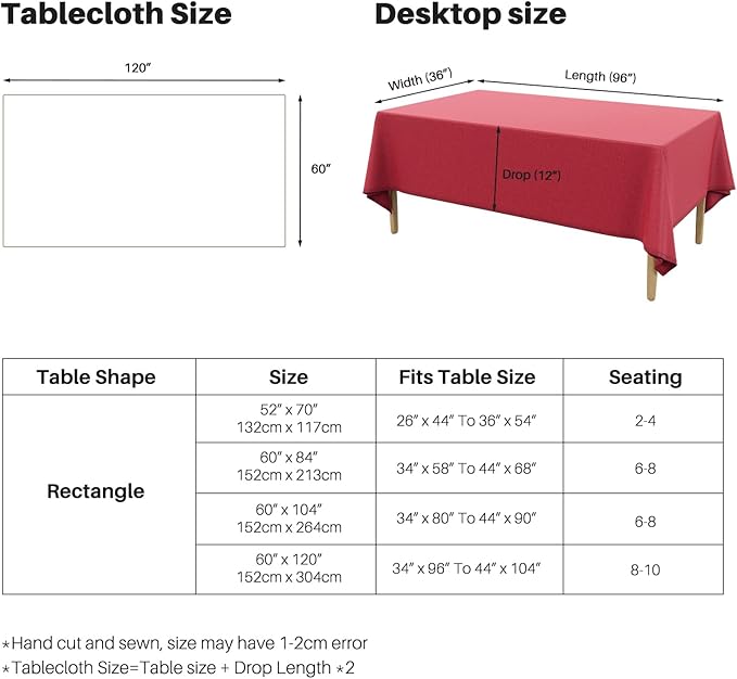 IVAPUPU Textured Linen Table Cloth for Rectangle Table Waterproof Fabric Tablecloth Rectangular Wrinkle Free Wipeable Dining Table Cover for Wedding/Birthday/Party/Holiday Decor, 60 x 104 Inch