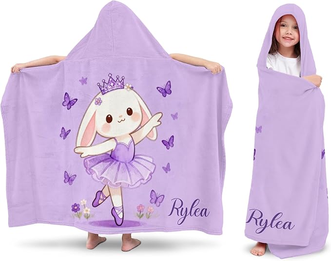 Ballet Rabbit Crown Personalized Hooded Towel Absorbent Wrap Soft Pool Beach Bath Towels Hood Poncho for 5-12 Years Kids Boys Girls