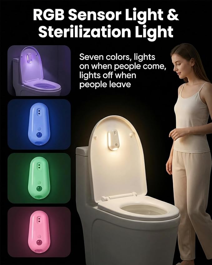 Self Cleaning UV Toilet Sanitizer and Night Light Elderly Motion Activated Rechargeable Toilets Lights Adhesive Sensor Smart Shared Bathroom Automatic Toilet Nightlight Mounted Bowl Seat(2pcs)