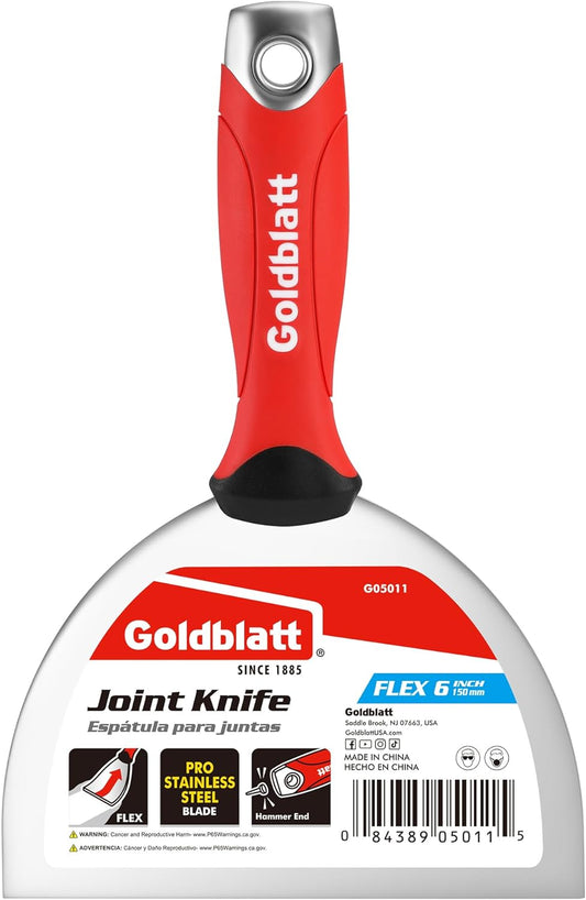 Goldblatt 6" Putty Knife, Stainless Steel Scraping Paint, Putty Knife Scraper with Hammer End, Soft Grip, Perfect for Drywall Repairing and Finishing