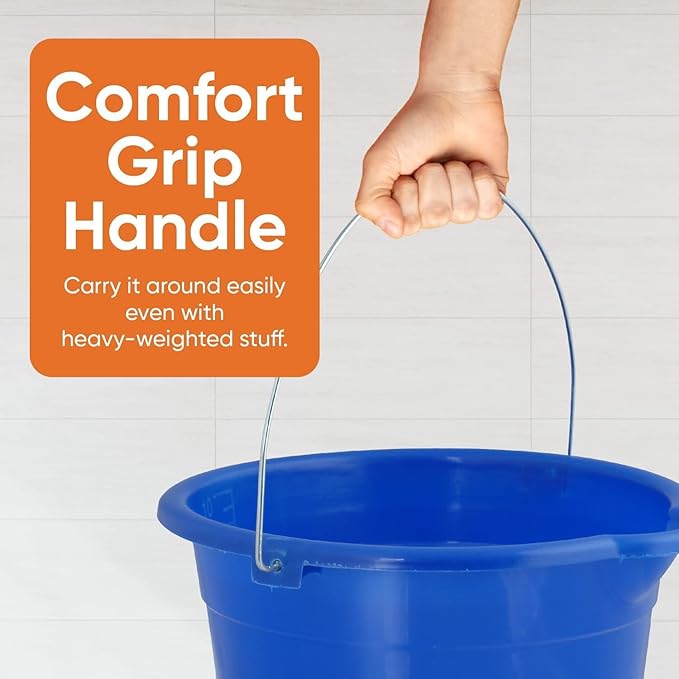 Mop Bucket 2.5 Gallon Bucket for Cleaning - Plastic Car Wash Bucket with Grip Handle - Royal Blue Small Durable Plastic Pail for Fishing, Mopping, Cleaning Camping -10 Liter